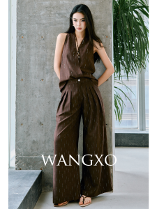 WANGXO | Custom Silver Fabric Beaded High Waisted Wide Leg Trousers Set