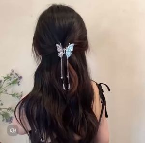 Butterfly Hair Clip Claw Pin Rambut Metal Rama-rama Penyepit Rambut Hair Accessories Clips Shark Bling中式闪亮蝴蝶结流苏抓夹发夹发饰
