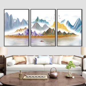 New Chinese Style Living Room Office Sofa Background Wall Art Decorative Scenic Three-Panel Bedside Mounted Painting
