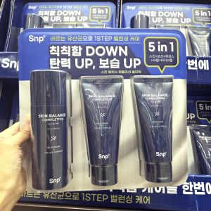 Korea SNP Skin Balance Completion All in One Set – 120ml + 100ml ×2 | 5-in-1 Men’s Skincare Lotion + Essence + Cream + Eye Care | Microbiome & 9 Black Complex