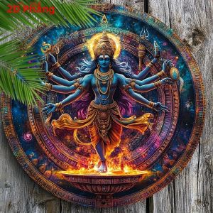 CIFbuy | Tranh Treo Tường Shiva Cổ Điển 8x8 Inch Chất Liệu Nhôm Nổi Trang Trí Hình Tượng Thần Hindu Dành Cho Nhà Ở Phòng Khách Nhà Bếp Quán Cà Phê Phong Cách Ấn Độ Tấm Kim Loại.