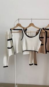 SET6430 Kathie Crop Knit Set Tanktop & Outer