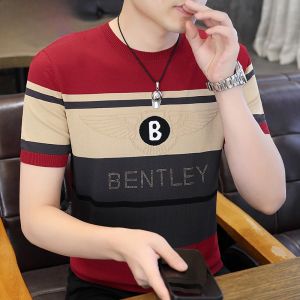 HENGYUANXIANG | Áo thun tay ngắn đính đá mỏng mùa hè bằng lụa băng dệt kim thường ngày cho nam Áo thun cổ tròn thoáng khí mùa hè