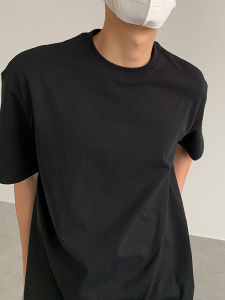 American Style Mens Short Sleeve T-Shirt Pure Cotton Heavyweight Hard Shoulder Black Summer Well Matched round Neck Tee