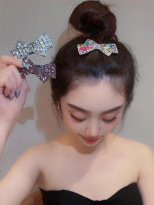 Sweet Bowtie Water Diamond BB Clip Female Hair Accessories Summer Forehead Fringe Hair Clips Korean Style Fashion Jewelry