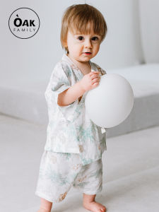 OAK FAMILY | ชุดนอนฤดูร้อนสำหรับเด็กชายและเด็กหญิง Oak Family ชุดนอนลำลองแขนสั้นบาง ชุดนอนผ้าฝ้ายผสมโพลีเอสเตอร์สำหรับเด็กวัย 1-9 ปี