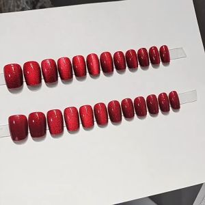 [HÀNG MỚI VỀ]Bộ 24 móng giả đỏ mắt mèo kim cương thời trang hottrend đẹp cá tính Jojos B772