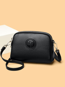Elegant Leather Handbag Womens Crossbody Bag Multi-Layer Cowhide Soft British Style Shoulder Bag for Middle-Aged Mothers