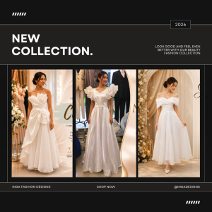 Modern Off-Shoulder Bridal Gown | Elegant White Wedding Dress Inga Designs