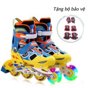 Giày Patin Trẻ Em Cougar 3 màu HỒNG VÀNG ĐỎ TẶNG KÈM BỘ BẢO VỆ TAY CHÂN