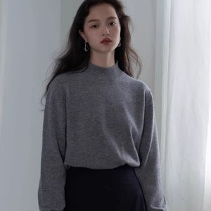 HUOLISI | Retro Grey Cashmere Half-Turtleneck Sweater
