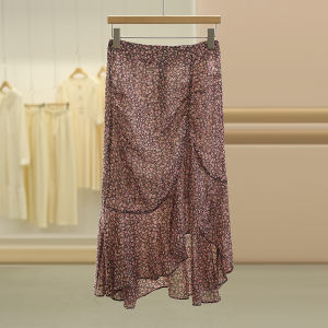 Váy Midi Chữ a Cạp Cao in Hoa Xếp Ly Không Đều Cho Nữ Mùa Hè 2025 Váy Công Sở Bằng Polyester 100% Dáng Chữ H