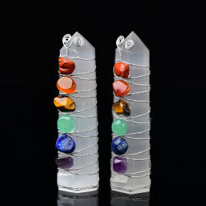 1PC Natural Selenite Point Seven Chakras Healing Stone Obelisk Quartz Wand Tower Ornament for Home Decor Energy Stone Pyramid