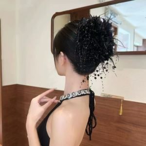 ที่หนีบผมรูปดอกไม้ตาข่ายสุดหรูสำหรับผู้หญิงกิ๊บติดผมรูปปลาฉลามมีพู่ประดับมุกหรูหราเครื่องประดับผมของเด็กผู้หญิงแฟชั่น