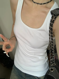 Áo Ba Lỗ Không Tay Cotton Màu Trắng Phong Cách Mỹ Dành Cho Nữ Mùa Hè Thiết Kế Đơn Giản Không Tay Áo Khoác Ngoài Hở Lưng