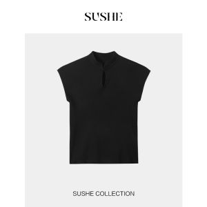 SUSHE | Fitted Chinese Water Drop Stand Collar Top Black