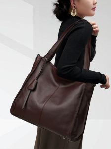 YIMO Genuine Leather Bag 2025 Bucket Bag Large Capacity Commuter Bag Wide Shoulder Strap Single Shoulder Crossbody Bag
