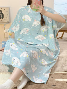 Over plus Size Nightdress Women 100.00kg Summer Pure Cotton Plus Size Ladies Pregnant Women Loose Pajamas Net Red Wind Long plus Size