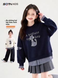 SQTN.KIDS | Áo Hoodie Phong Cách Mới Cho Bé Gái Mùa Xuân Thu Giả Hai Mảnh