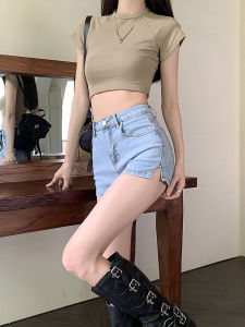 Hot Shorty High Waist Slimming A-Line Wide Leg Miniature Womens Denim Shorts Summer High Waist Tight Fit Trendy Hot Pants