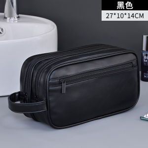 Mens Travel Toiletry Bag Large Capacity Double Layer Portable Handheld PU Leather for Outdoor Camping Hiking And Other Activities