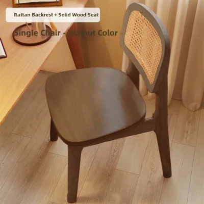 MU FENG ZHI NAN | Retro Vintage Wabi-sabi Style Rattan Wooden Dining Chair