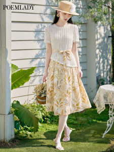 POEMLADY | Elegant Hollow Out Top Printed Vest Dress Set