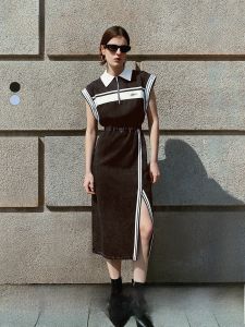 Vero Moda | Sleeveless Notched Collar Patchwork Letter Print Slit Dress