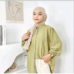 LAURA BLOUSE   kemeja polo linen/kemeja kancing belakang/kemeja polos