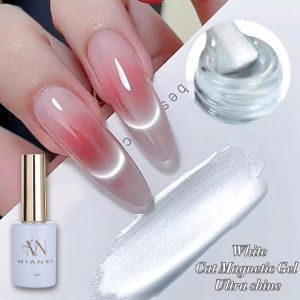 MIANEL 1-8pcs 12ML Flow Light Cat Magnetic Gel Nail Polish Ultra Shine Soak Off UV Gel Mirror Glass Cat Magnet White Nails