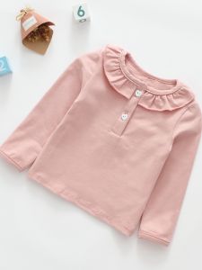 Princess Style Pure Cotton Thin T-Shirt for Baby Girls Spring Autumn Long Sleeve Breathable Knitted Base Layer Shirt