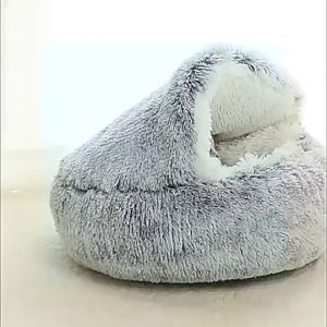 Plush Round Cat Bed Pet Mattress Warm Soft Comfortable Basket Cat Dog 2 in 1 Sleeping Bag Nest for Small Dogs