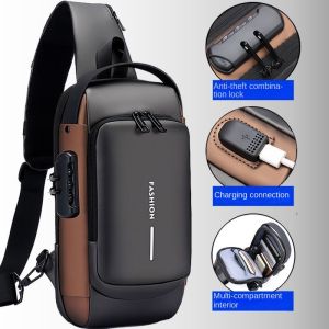 SHLIFE USB With Combination Lock Beg Silang Lelaki Waist Chest Pouch Bag Men Sling Bag Men 单肩包男 胸包 腰包 Messenger Shoulder Bag Anti-theft Men Sling Bag Waterproof Crossbody Bag Shoulder Chest Rider Bag USB Zip Lock Man Beg Silang Lelaki