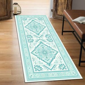 VIKAMA Ethnic Style Floral Long Strip Corridor Runner Carpet Durable Passageway Mat Bedroom Bedside Rug Home Decoration