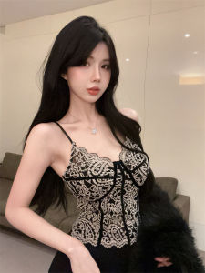 GUZILIAN | เสื้อกั๊กสายเดี่ยวผู้หญิงสไตล์ฝรั่งเศส ผ้าลูกไม้ปัก เซ็กซี่ ฤดูใบไม้ร่วง กระโปรงทรงเอ ชุดชั้นใน ชุดชั้นใน เสื้อชั้นใน