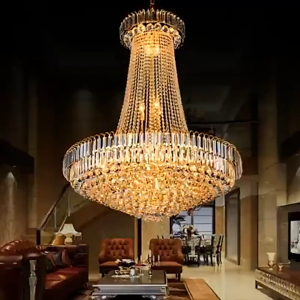 【Free gift+Warranty】Luxury Tri-colors Chandelier Lighting Stair Living Room Lamp Lights Villa Hall Hotel Long Ceiling Light