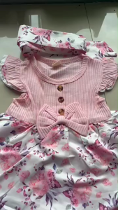 Baby Romper Newborn Clothes Pink Girls Dress 2 Years Jumpsuit Short Sleeve Flower Bow Headband Suit