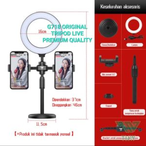 G718 ORIGINAL TRIPOD LIVE RING LAMPU LED 2 HP HOLDER CABANG STANDING SELFIE STAND PREMIUM QUALITY Ha