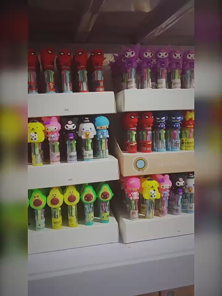 4 Color Mini Pen with Cute Cartoon Character Multicolor Ballpoint Pen Writing Children Day Goodie Bag