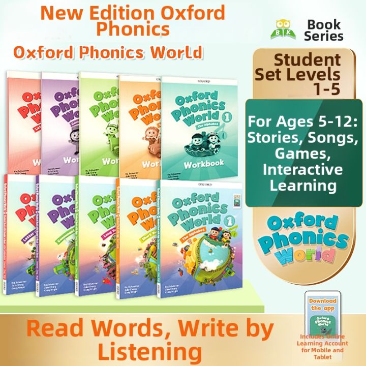 Phonics Learning Textbook & Workbook Set for Kids Level 1-5