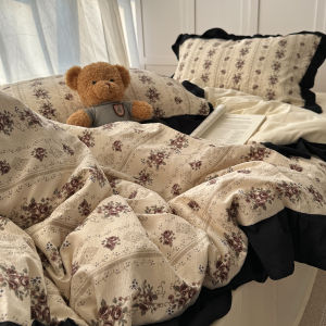 French Vintage Floral Washed Cotton Bedding Set Three Piece Student Duvet Cover Country Style Fresh Small Print Sheet