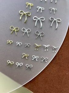 Shinycat 10Pcs Hiasan Aksesoris Kuku Mini Pita Logam Emas dan Perak Nail Art Charm Alloy Dasi Kupu-kupu Dekorasi Kuku