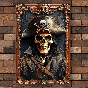 CIFbuy | Vintage Pirate Skull Kim Loại Nghệ Thuật Treo Tường Nhôm Ký 7.9x11.8/11.8x17.7 Inch Cho Nhà Thanh Cafe Nhà Để Xe Trang Trí Phong Cách Châu Âu Hình Chữ Nhật