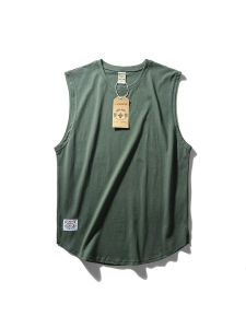 Wide Shoulder Pure Cotton Sport Vest! New Washed Loose Casual round Neck Sleeveless T-Shirt Solid Color Men Summer
