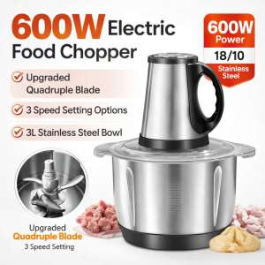 Electric Food Chopper 600W Meat Grinder 3L Stainless Steel Bowl Vegetable Processor 3Speed Multi-Function Food Processor