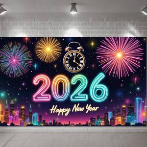 2026 Happy New Year Party Decor Background New Year Champagne New Year Eve Party Cake Table Decor Happy New Year Backdrop Gift