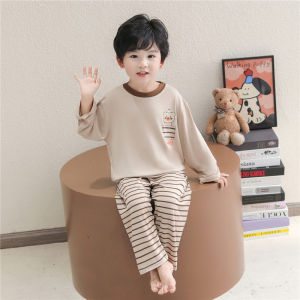 Childrens Modal Sleepwear Long Sleeve Thin Home Clothes Boys Cute Cartoon Print Comfortable Breathable Air Conditioning Suit