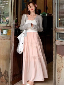 Váy Chữ a Xếp Ly Màu Trơn Cạp Cao Cho Nữ Mùa Xuân Thu Váy Dài Rộng Rãi Đa Năng Cho Thanh Thiếu Niên