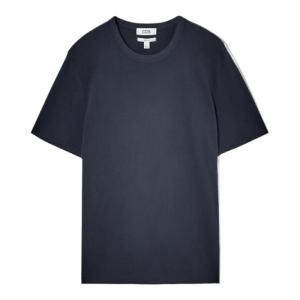 COS Mens Fashion Standard Fit Brushed round Neck Short Sleeve T-Shirt New Arrival Deep Blue Cotton 100% Urban Style Summer