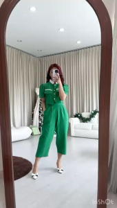 NANDO ATASAN SET CEL WANITA KOREAN STYLE KEMEJA CROP TOP CELANA HW KATUN LINEN FASHIONABLE NATALAN NATAL